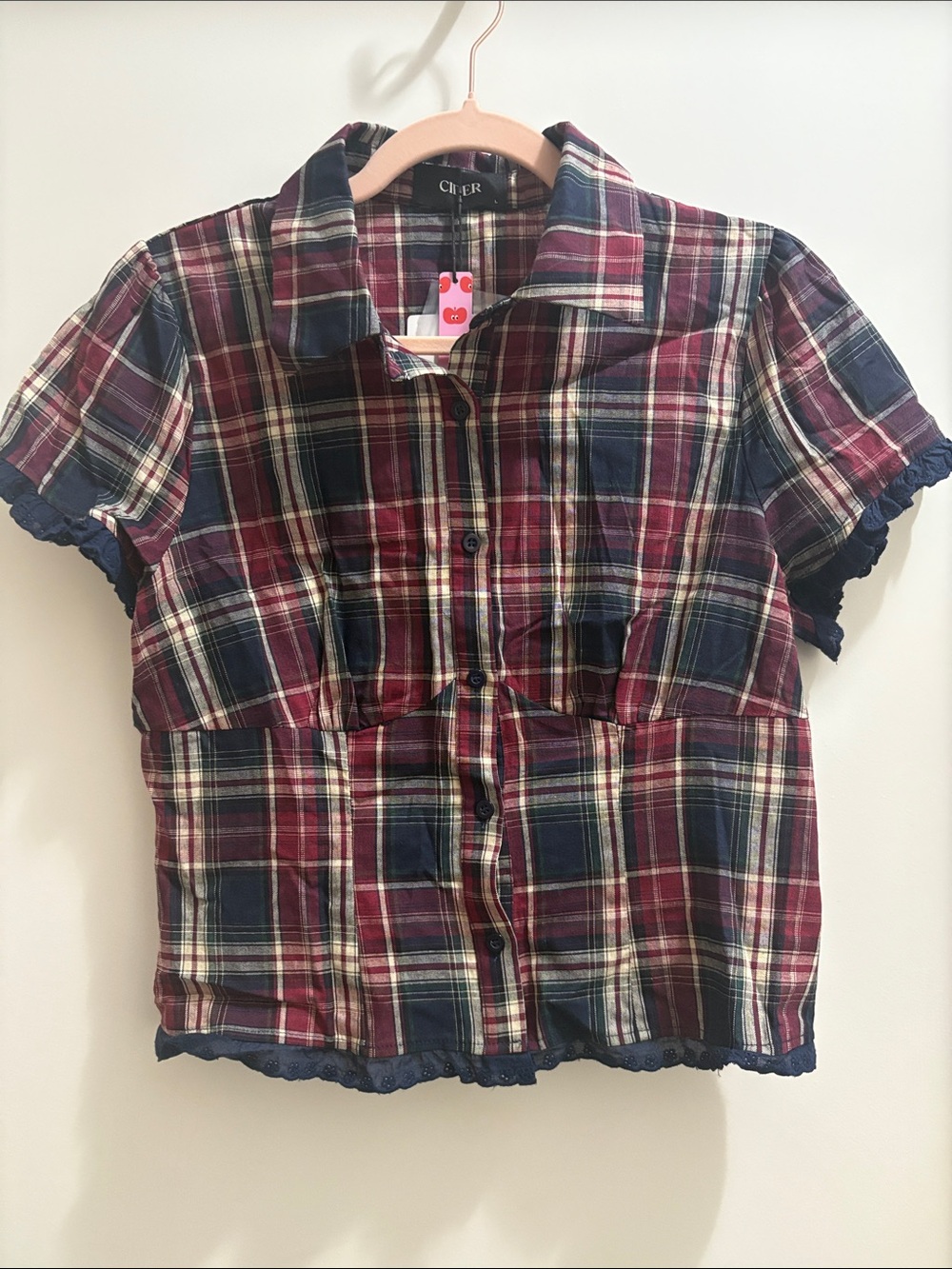Cider Plaid Button-Front Kids Shirt - Navy & Burgundy